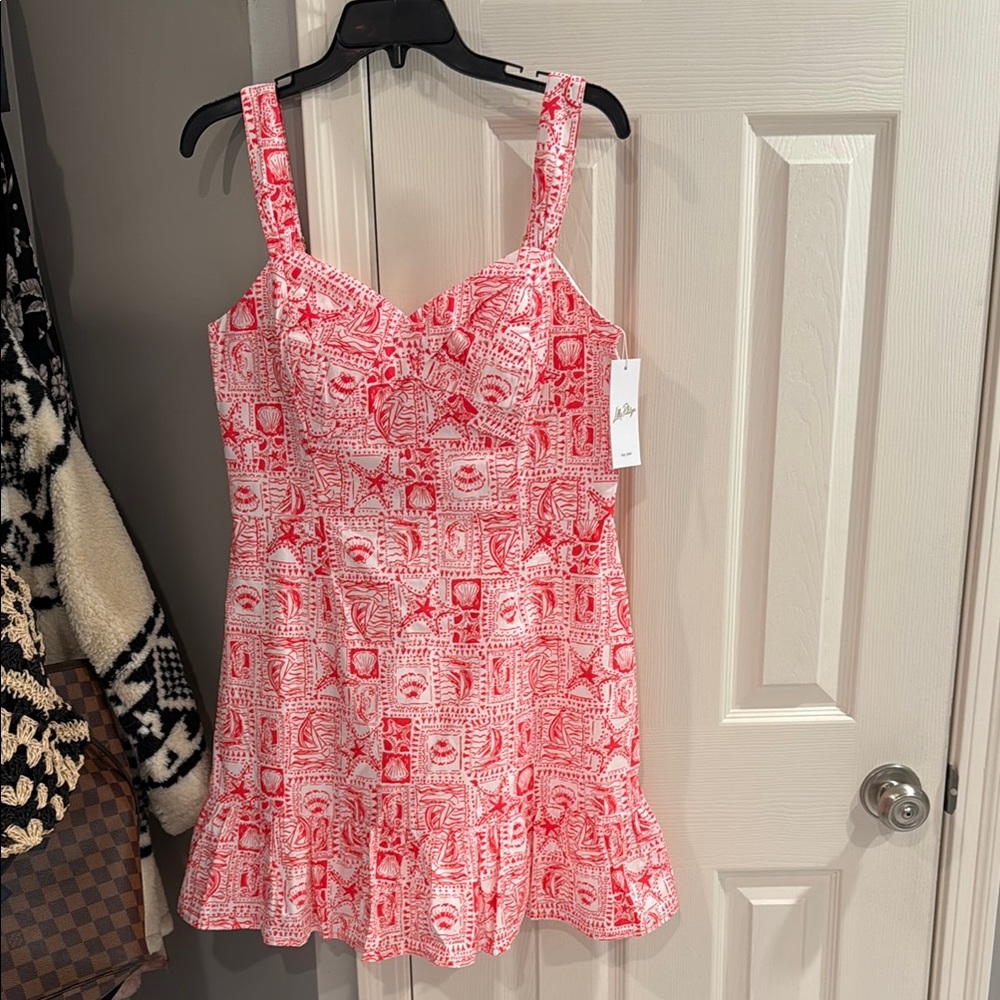 Lilly Pulitzer Rocko cotton shorts romper
Print is Seaside Harbour